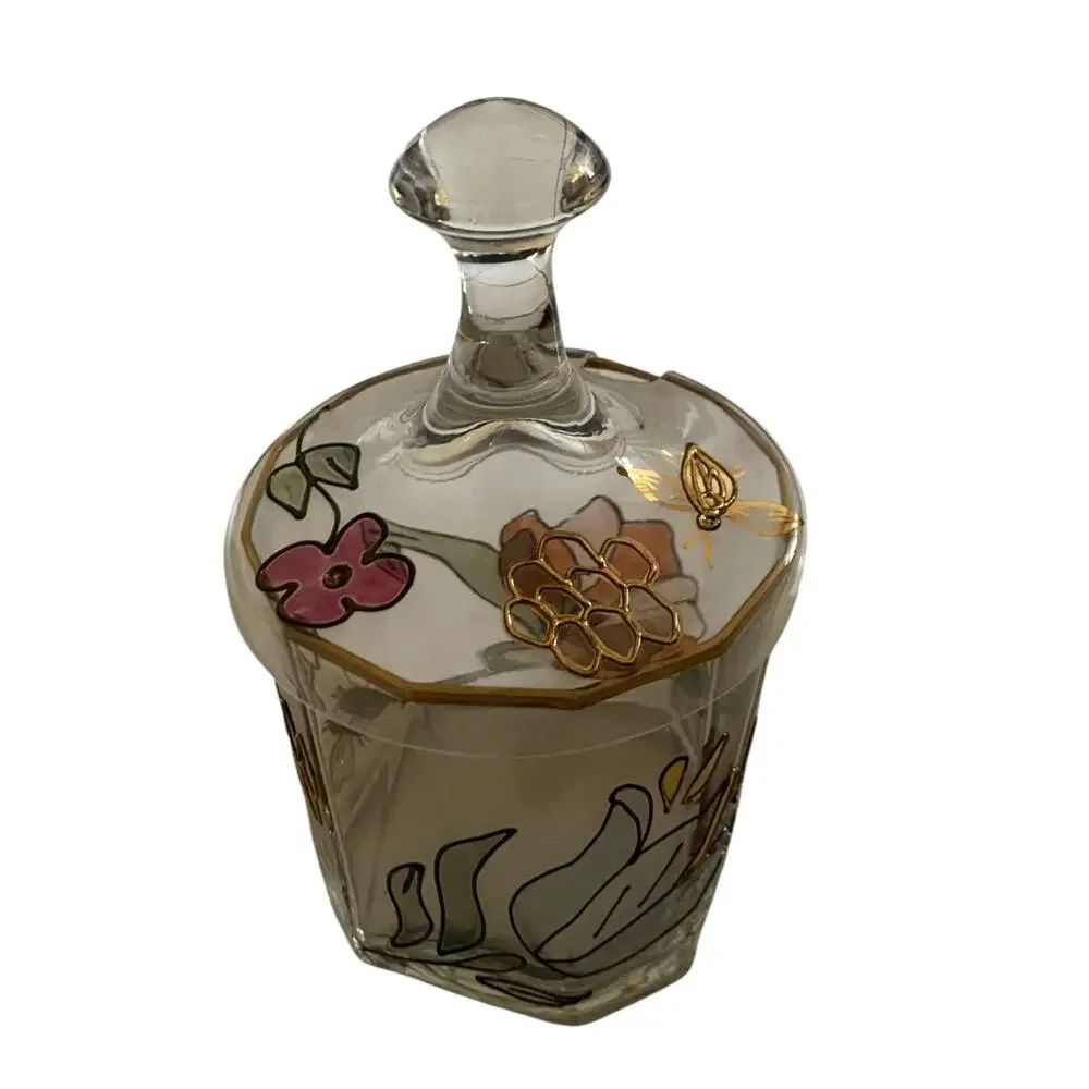 Vintage Honey Jar Sugar Blown Glass Hand Painted Floral Made in Germany